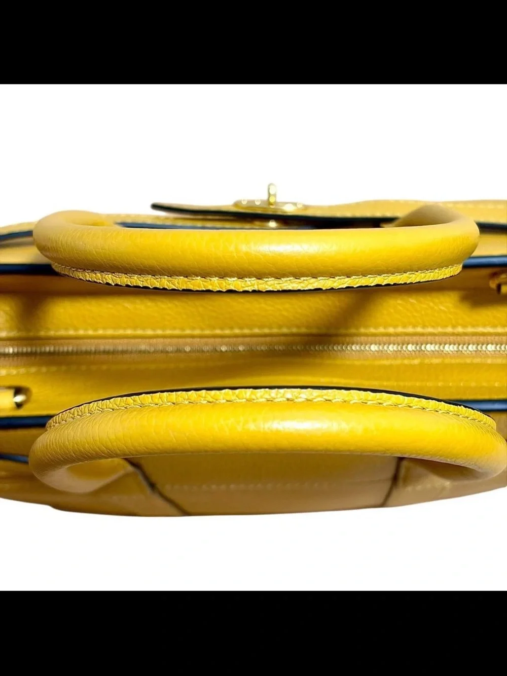 Mulberry Yellow Leather Satchel with Belt-Style Front